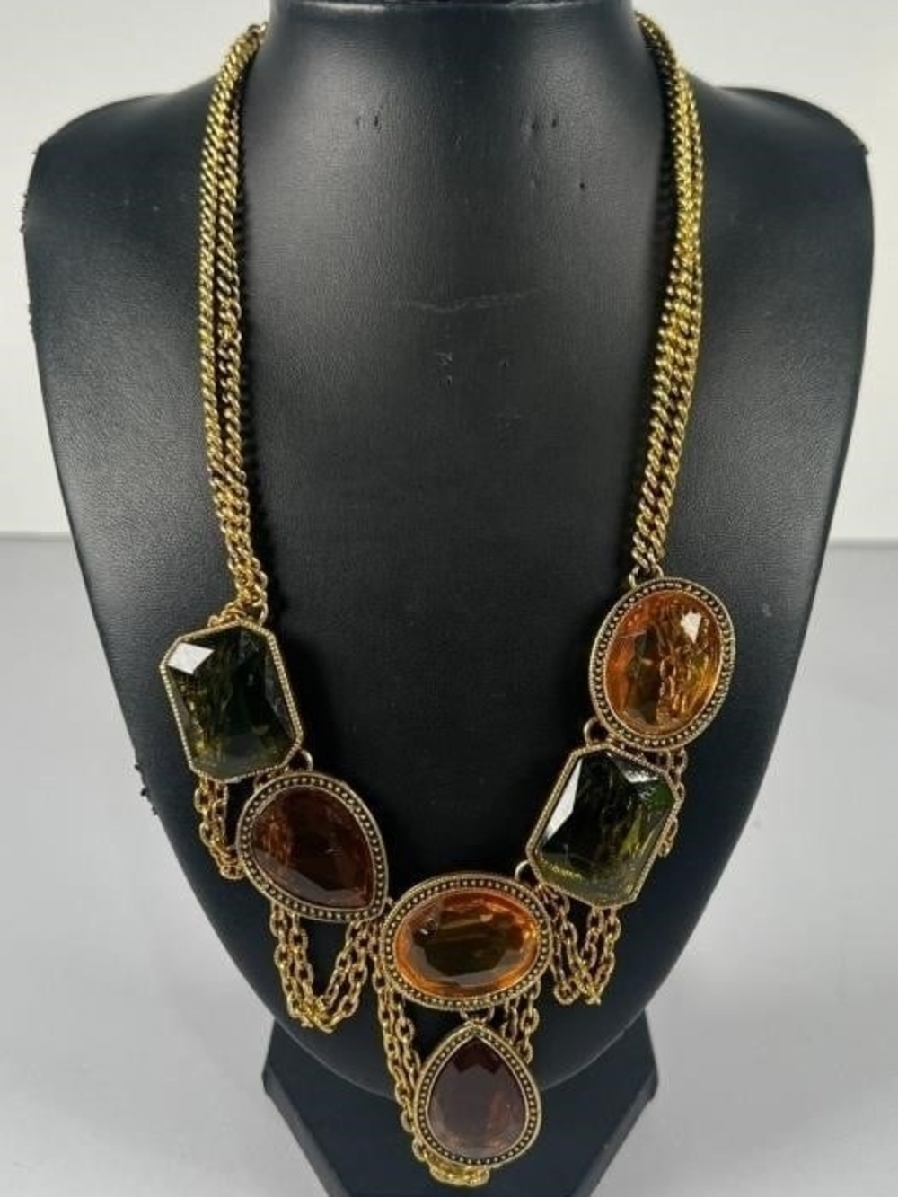 Gold-Tone Multi-Stone Statement Necklace in Amber and Olive